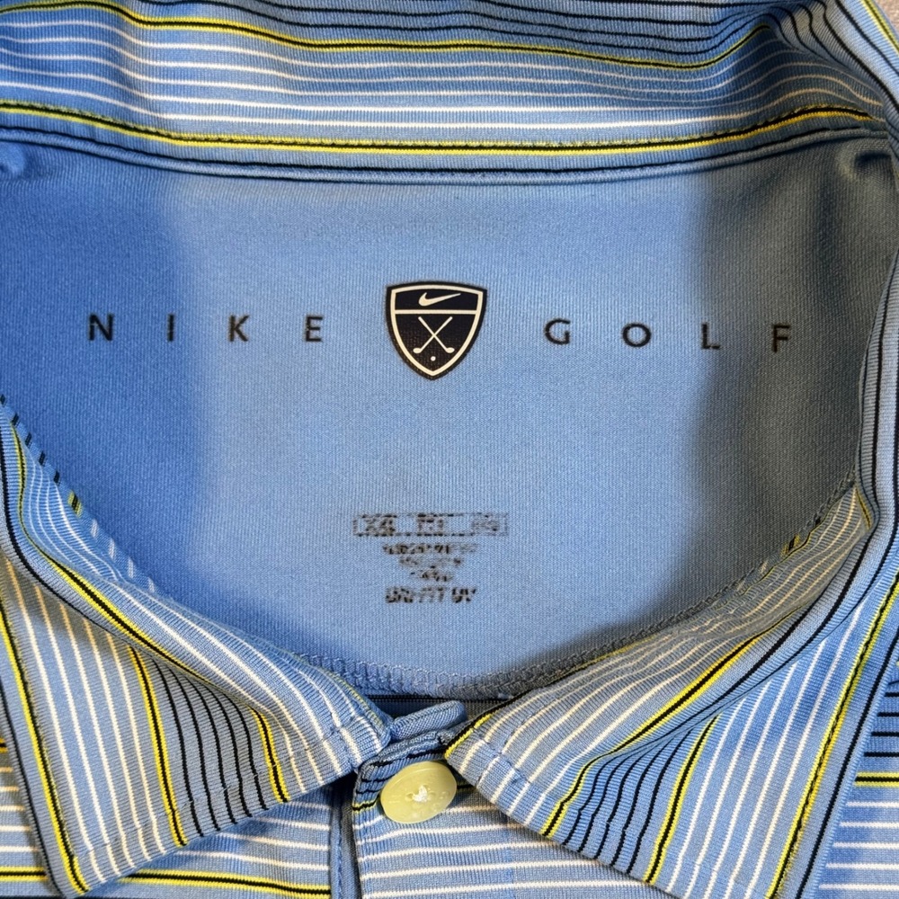 Nike Golf Mens XL Dri-FIT UV Striped Polo Shirt Blue Yellow Black RN 56323 - Picture 4 of 8